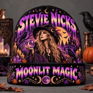 Stevie Nicks Moonlit Magic Gothic Witch Halloween Graphic Print Knit Beanie Hat