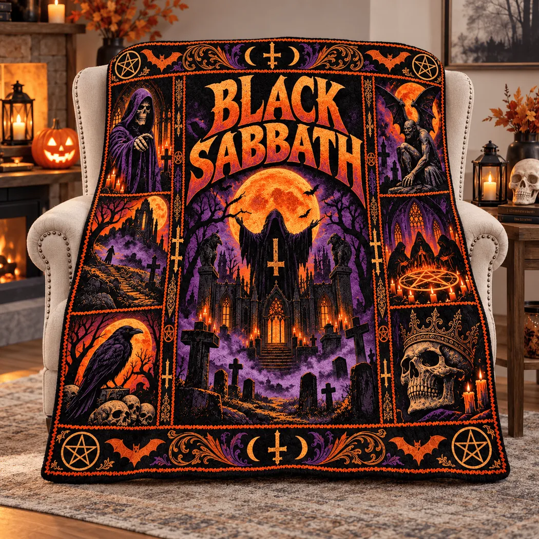 Black Sabbath Gothic Purple Castle and Orange Moon Heavy Metal Fleece Blanket Black Sabbath Gothic Purple Castle and Orange Moon Heavy Metal Fleece Blanket