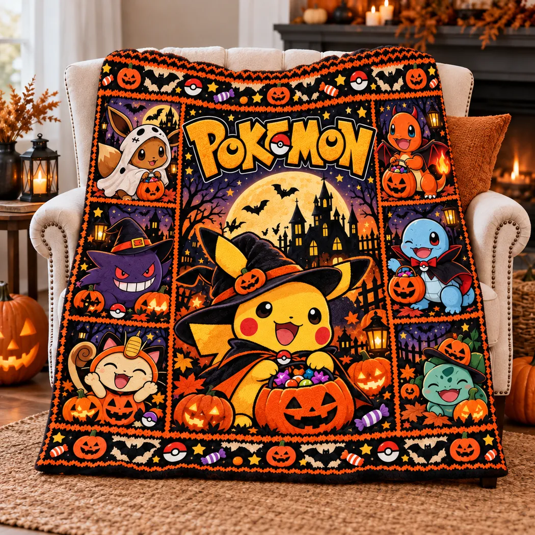 Cute Halloween Pokemon Characters Pumpkin Patch Festive Soft Fleece Blanket Cute Halloween Pokemon Characters Pumpkin Patch Festive Soft Fleece Blanket
