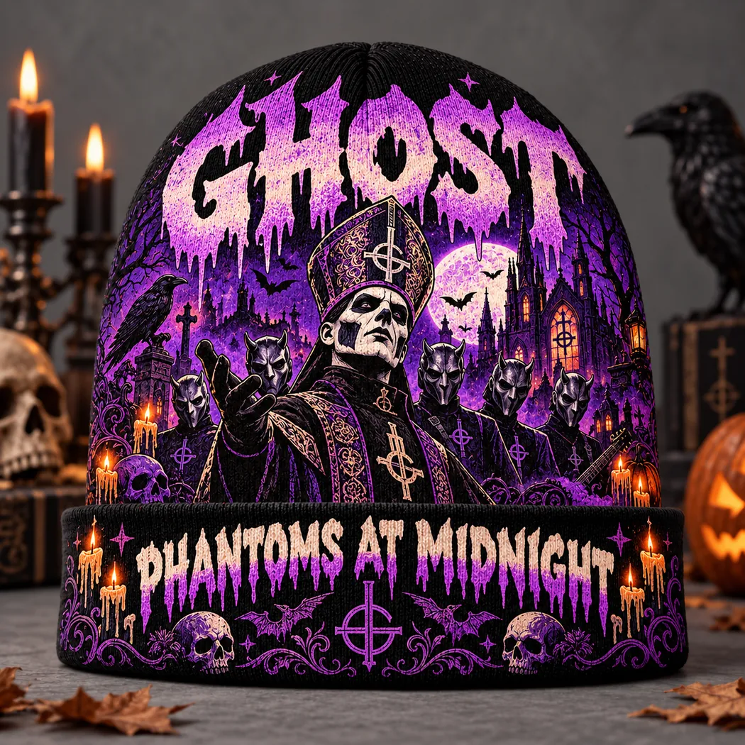 Ghost Band Papa Emeritus Phantoms at Midnight Gothic Graphic Print Knit Beanie Hat Ghost Band Papa Emeritus Phantoms at Midnight Gothic Graphic Print Knit Beanie Hat
