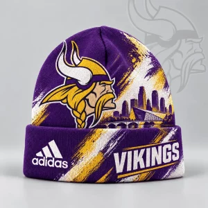 Minnesota Vikings NFL Urban Skyline Distressed Brushstroke Winter Knit Cuffed Beanie Hat