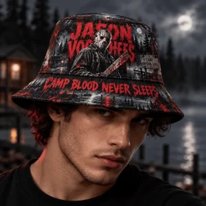 Jason Voorhees Friday the 13th Camp Crystal Lake Horror Movie Graphic Bucket Hat