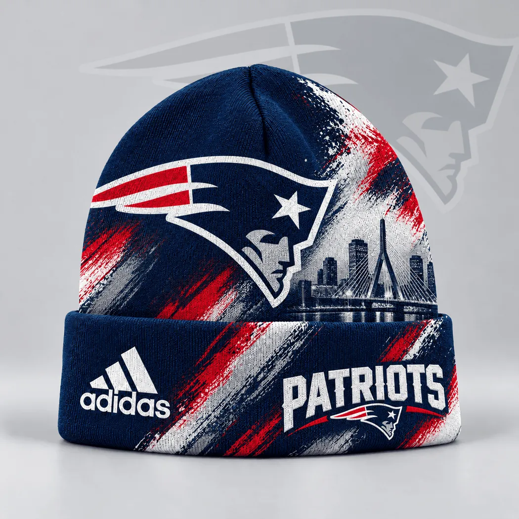 New England Patriots Urban Skyline Distressed Brushstroke Winter Cuffed Beanie Hat New England Patriots Urban Skyline Distressed Brushstroke Winter Cuffed Beanie Hat