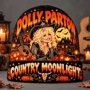 Dolly Parton Country Moonlight Halloween Spooky Graphic Knit Beanie Hat