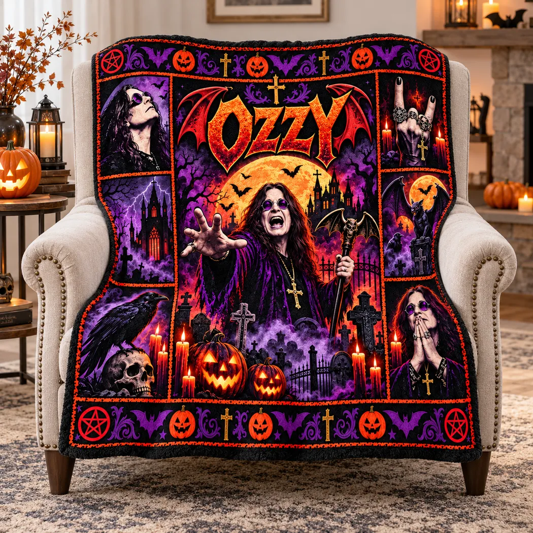 Ozzy Osbourne Gothic Halloween Heavy Metal Spooky Graveyard Fleece Blanket Ozzy Osbourne Gothic Halloween Heavy Metal Spooky Graveyard Fleece Blanket