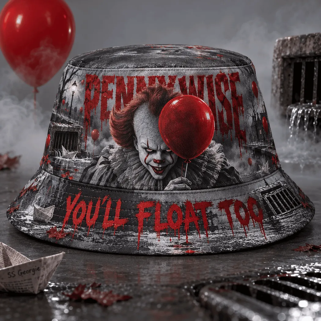 Pennywise IT Horror Movie You’ll Float Too Graphic Print Halloween Gothic Bucket Hat Pennywise IT Horror Movie You’ll Float Too Graphic Print Halloween Gothic Bucket Hat
