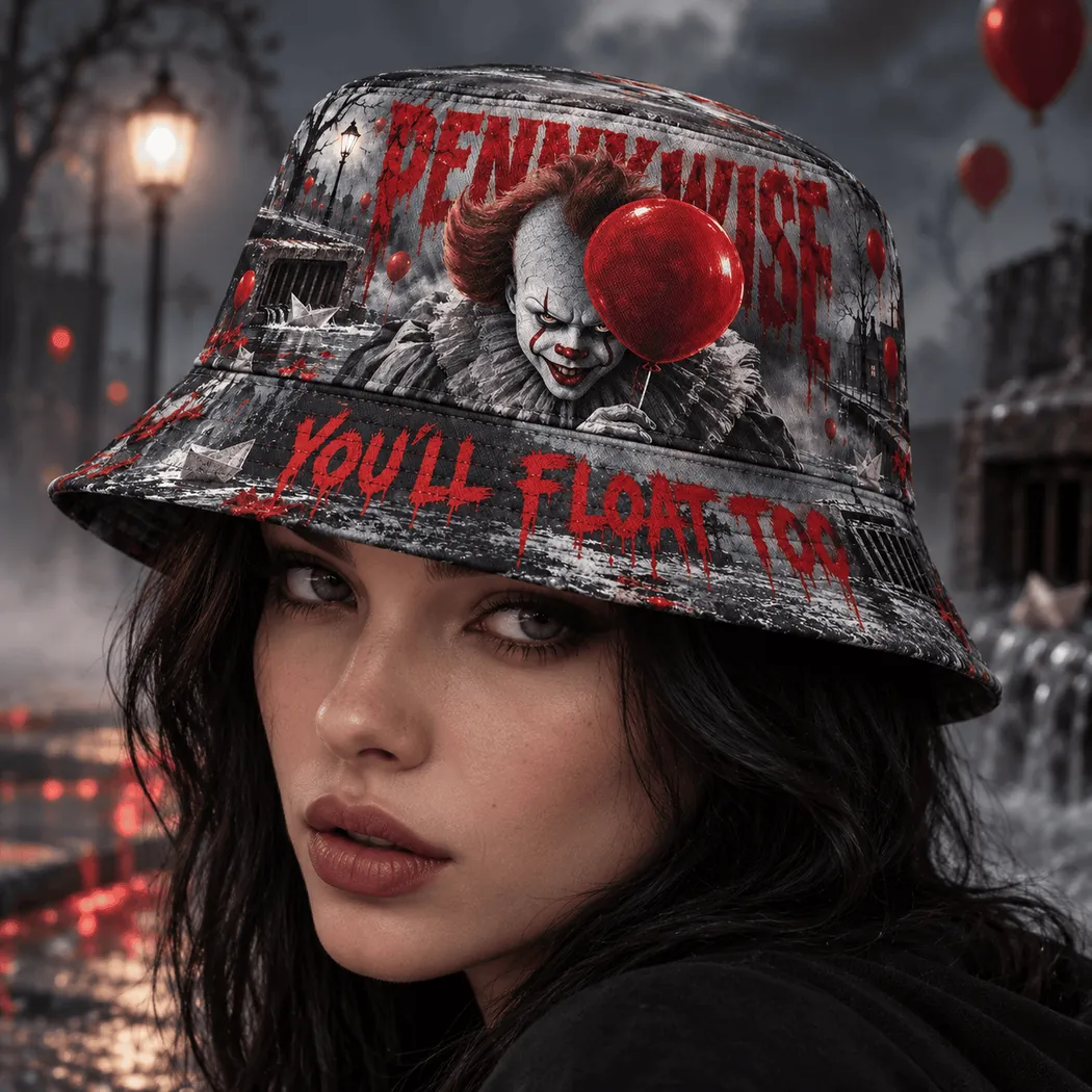 Pennywise IT Horror Movie You’ll Float Too Graphic Print Halloween Gothic Bucket Hat Pennywise IT Horror Movie You’ll Float Too Graphic Print Halloween Gothic Bucket Hat