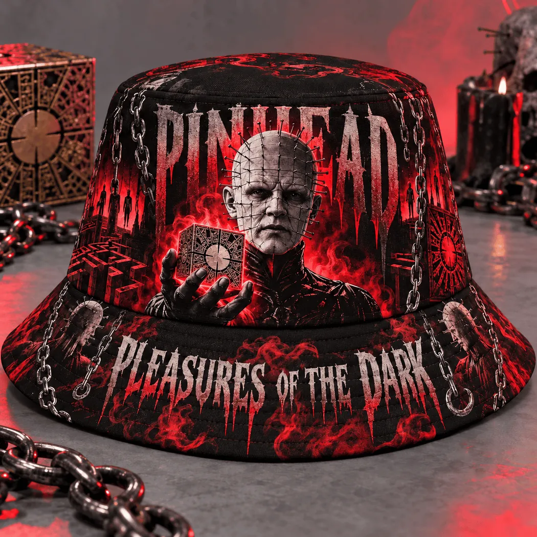 Pinhead Hellraiser Horror Movie Pleasures of the Dark Gothic Graphic Bucket Hat Pinhead Hellraiser Horror Movie Pleasures of the Dark Gothic Graphic Bucket Hat