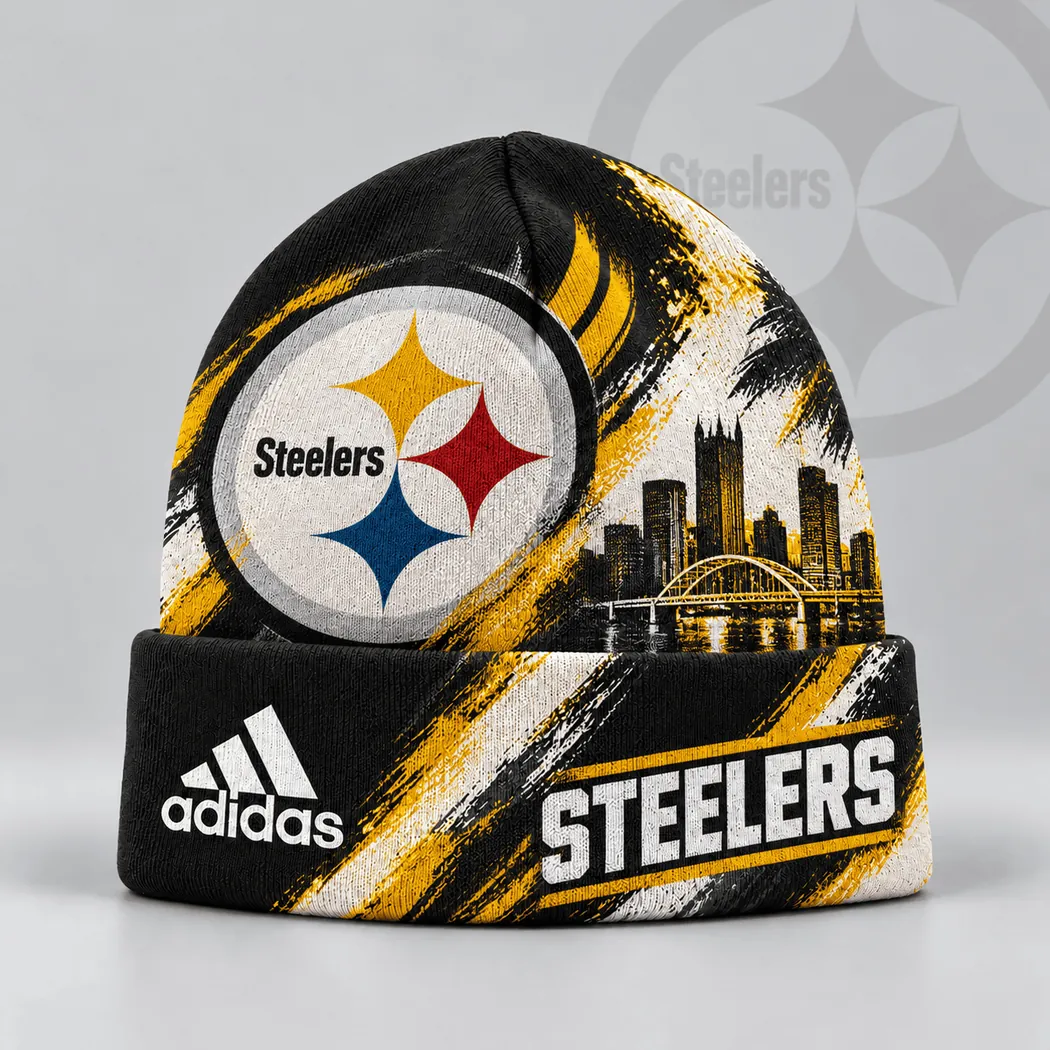 Pittsburgh Steelers Urban City Skyline Distressed Brushstroke Knit Cuffed Beanie Hat Pittsburgh Steelers Urban City Skyline Distressed Brushstroke Knit Cuffed Beanie Hat