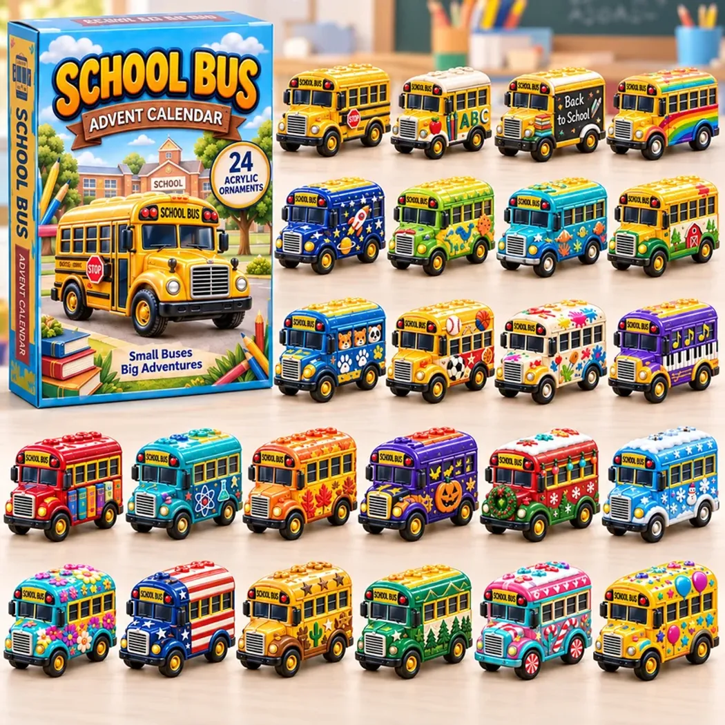 School Bus 2026 GFTONPT1159 with 24 Cute Acrylic Ornaments Holiday Countdown Advent Calendar School Bus 2026 GFTONPT1159 with 24 Cute Acrylic Ornaments Holiday Countdown Advent Calendar