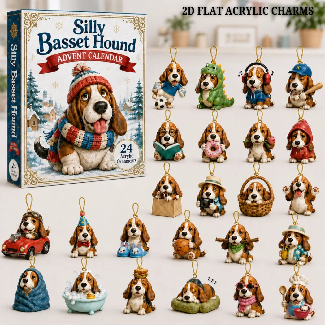 Silly Basset Hound 2026 Christmas Countdown with 24 Cute Dog Acrylic Ornaments Advent Calendar Silly Basset Hound 2026 Christmas Countdown with 24 Cute Dog Acrylic Ornaments Advent Calendar