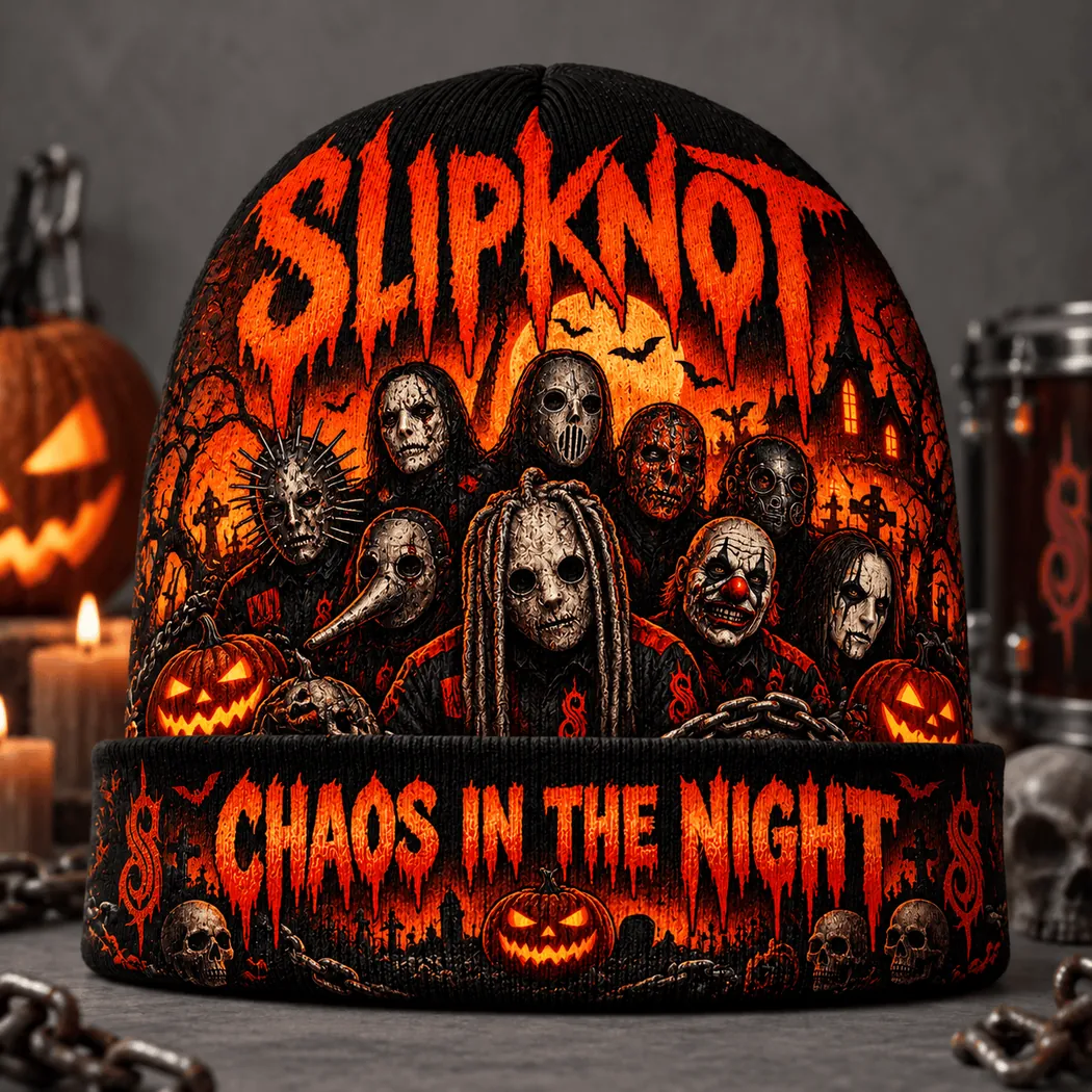 Slipknot Heavy Metal Band Horror Masks Chaos In The Night Graphic Print Knit Beanie Hat Slipknot Heavy Metal Band Horror Masks Chaos In The Night Graphic Print Knit Beanie Hat