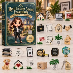 Real Estate Agent Essentials 24 Day Christmas Countdown Realtor Gift with Acrylic Ornaments Advent Calendar