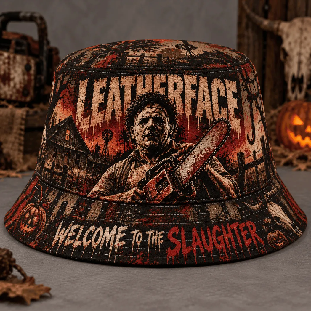 Texas Chainsaw Massacre Leatherface Horror Movie Vintage Graphic Print Halloween Bucket Hat Texas Chainsaw Massacre Leatherface Horror Movie Vintage Graphic Print Halloween Bucket Hat