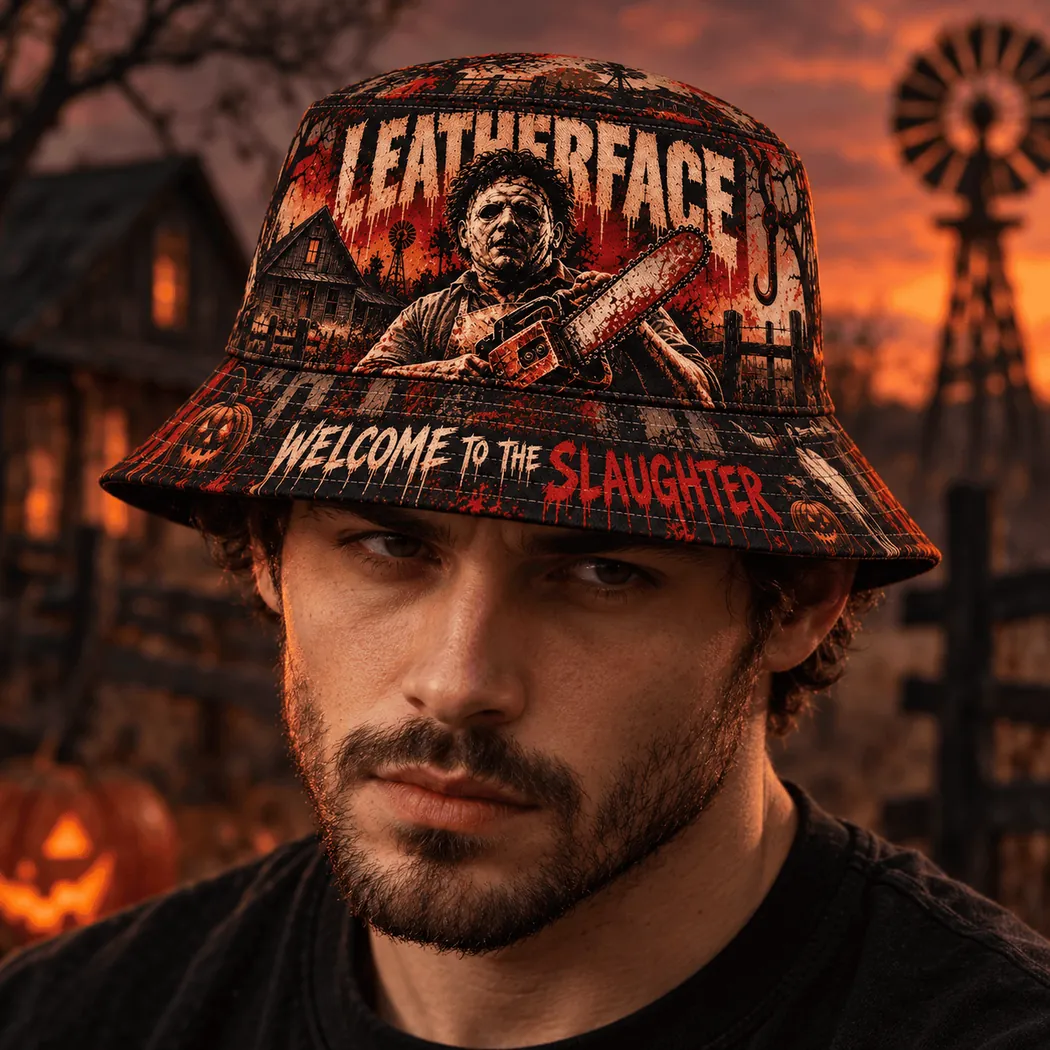 Texas Chainsaw Massacre Leatherface Horror Movie Vintage Graphic Print Halloween Bucket Hat Texas Chainsaw Massacre Leatherface Horror Movie Vintage Graphic Print Halloween Bucket Hat