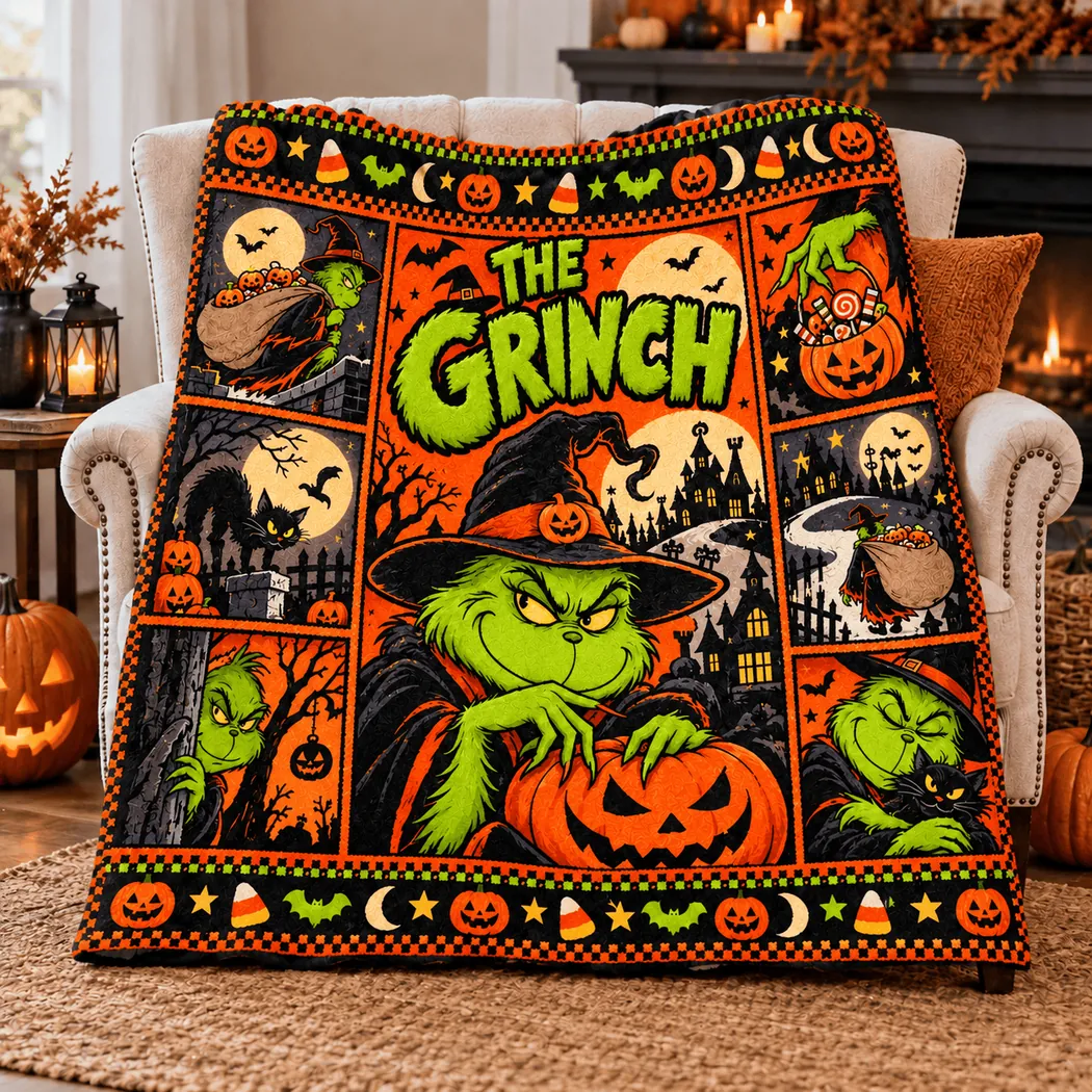 The Grinch Halloween Spooky Pumpkin Witch Hat Cozy Fleece Blanket The Grinch Halloween Spooky Pumpkin Witch Hat Cozy Fleece Blanket