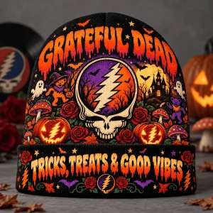 Grateful Dead Steal Your Face Halloween Tricks and Treats Graphic Knit Beanie Hat