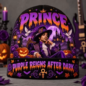 Prince Purple Reigns After Dark Halloween Gothic Graphic Print Knit Beanie Hat