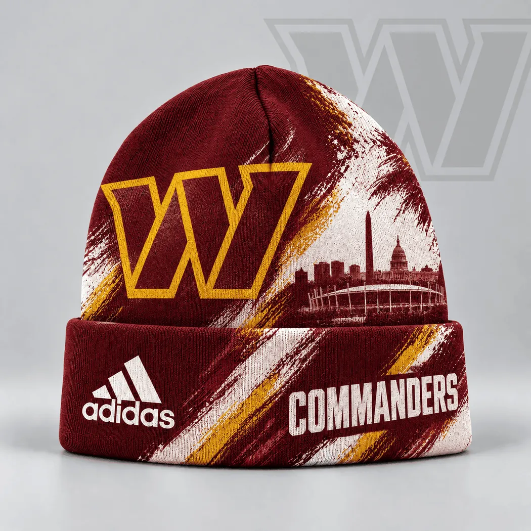 Washington Commanders NFL Urban Skyline Distressed Brushstroke Cuffed Beanie Hat Washington Commanders NFL Urban Skyline Distressed Brushstroke Cuffed Beanie Hat