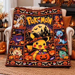 Cute Halloween Pokemon Characters Pumpkin Patch Festive Soft Fleece Blanket