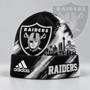 Las Vegas Raiders NFL Urban Skyline Distressed Brushstroke Knit Cuffed Beanie Hat