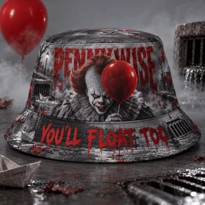 Pennywise IT Horror Movie You’ll Float Too Graphic Print Halloween Gothic Bucket Hat