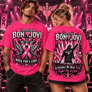 Bon Jovi Rock For A Cure Breast Cancer Awareness Pink Ribbon Graphic T-Shirt